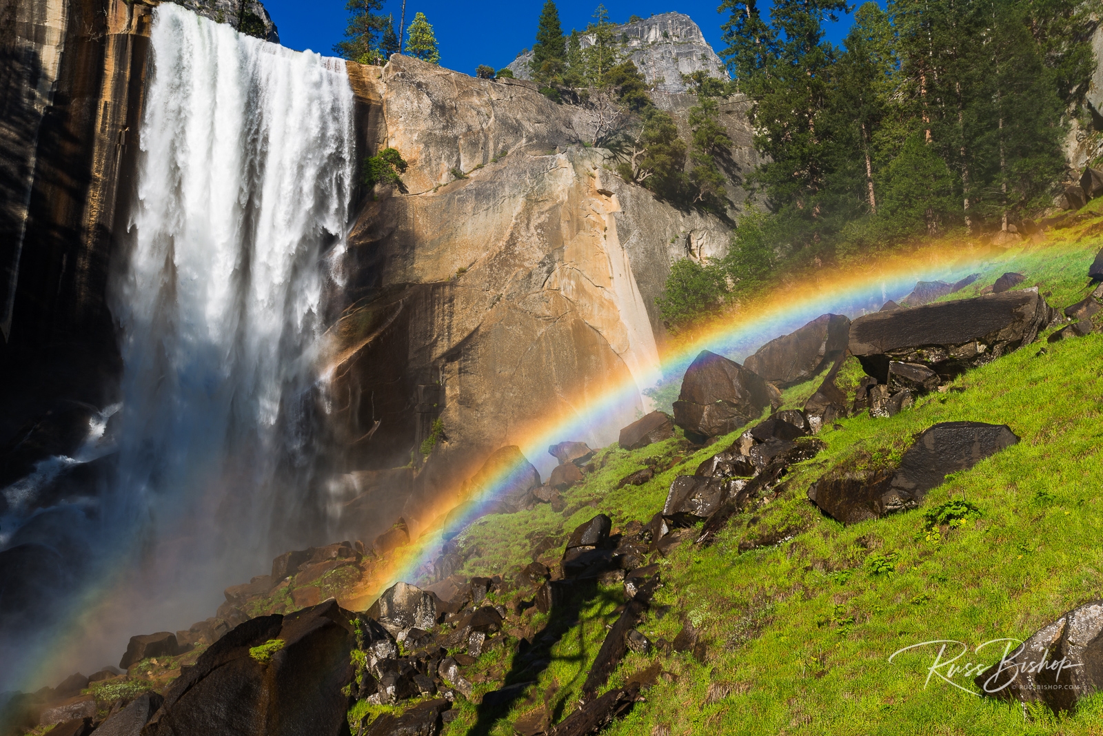 Vernal Fall and rainbow on the Mist Trail, Yosemite National Park, California