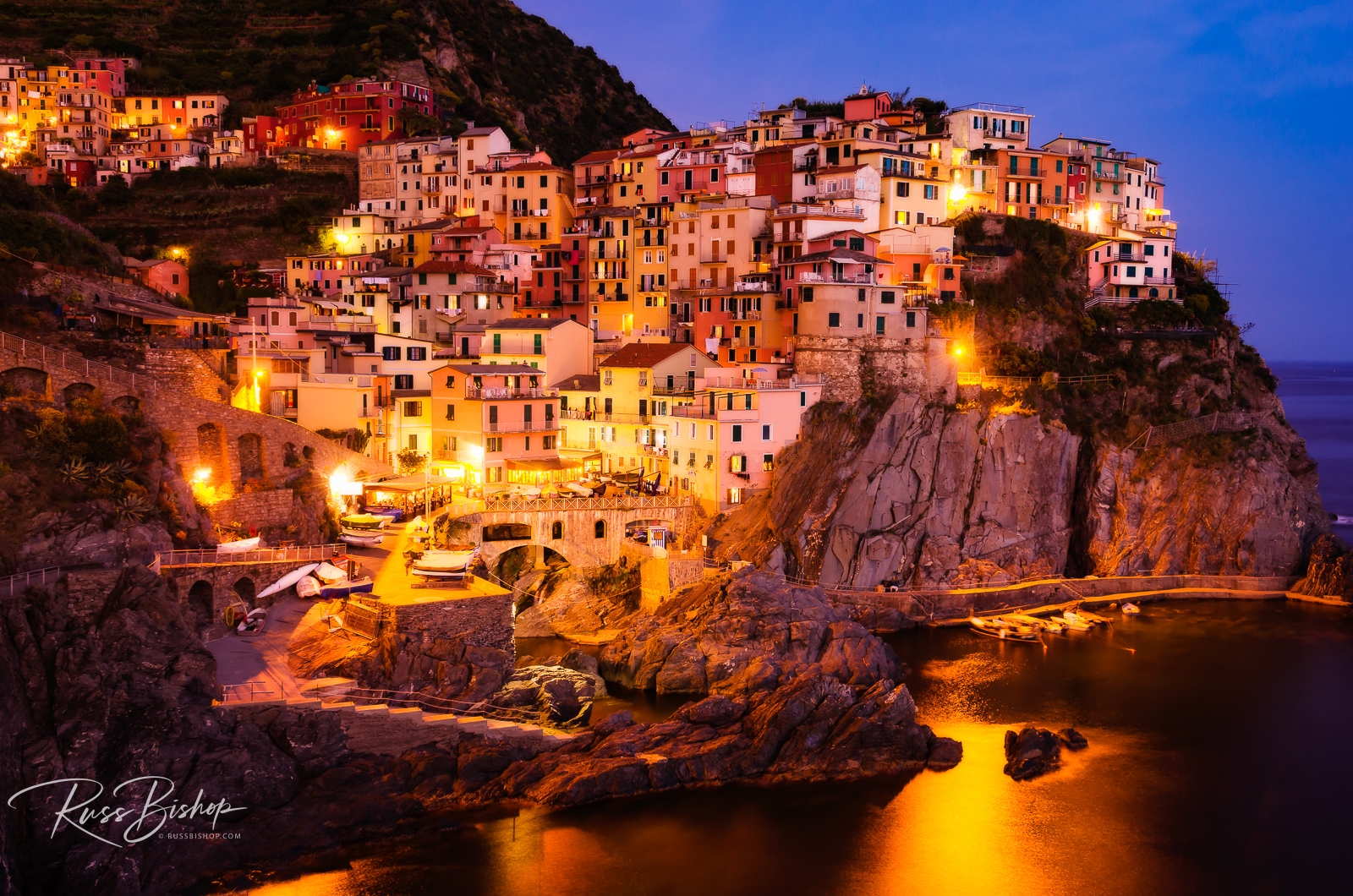 Cinque Terre - Jewel of the Ligurian Sea. Evening light in Manarola, Cinque Terre, Liguria, Italy