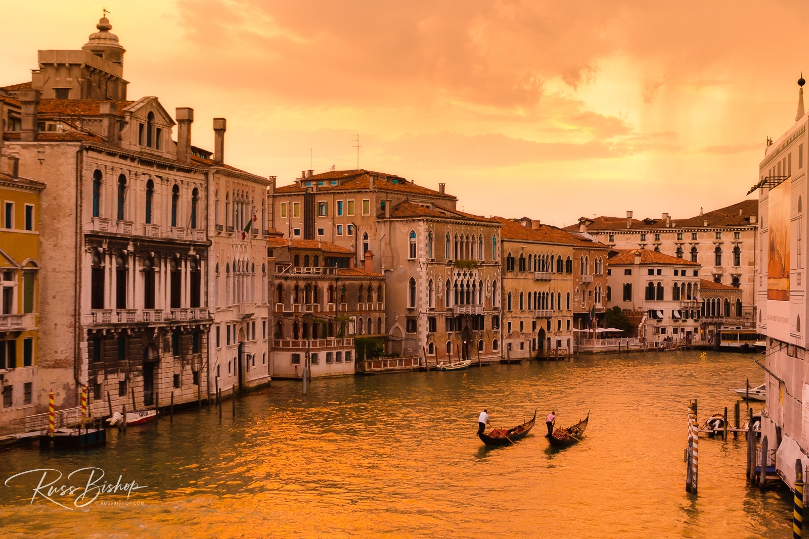 Venetian Watermark - Evening light and gondolas on the Grand Canal, Venice, Veneto, Italy